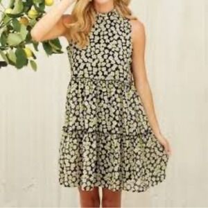 Mudpie Naomi Floral Ruffle dress lines black yellow size small Women's‎